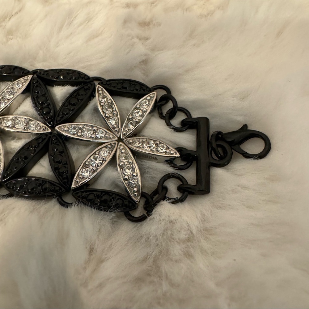 Black & Silver Rhinestone Bracelet Lobster Claw Clasp 7” Length Vintage Stars - Picture 13 of 14